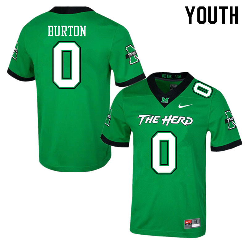 Youth #0 Sam Burton Marshall Thundering Herd College Football Jerseys Sale-Green